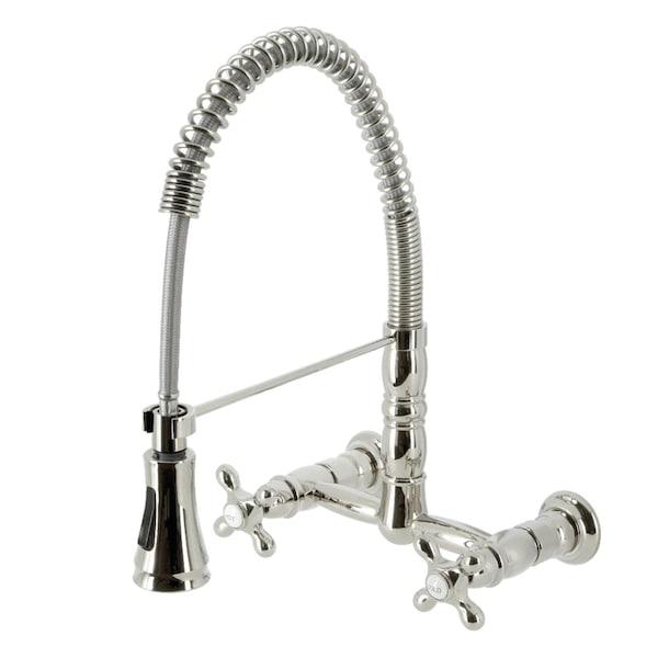 Gourmetier Two-Handle Wall-Mount Pull-Down Sprayer Kitchen Faucet, Polished Nickel GS1246AX - main